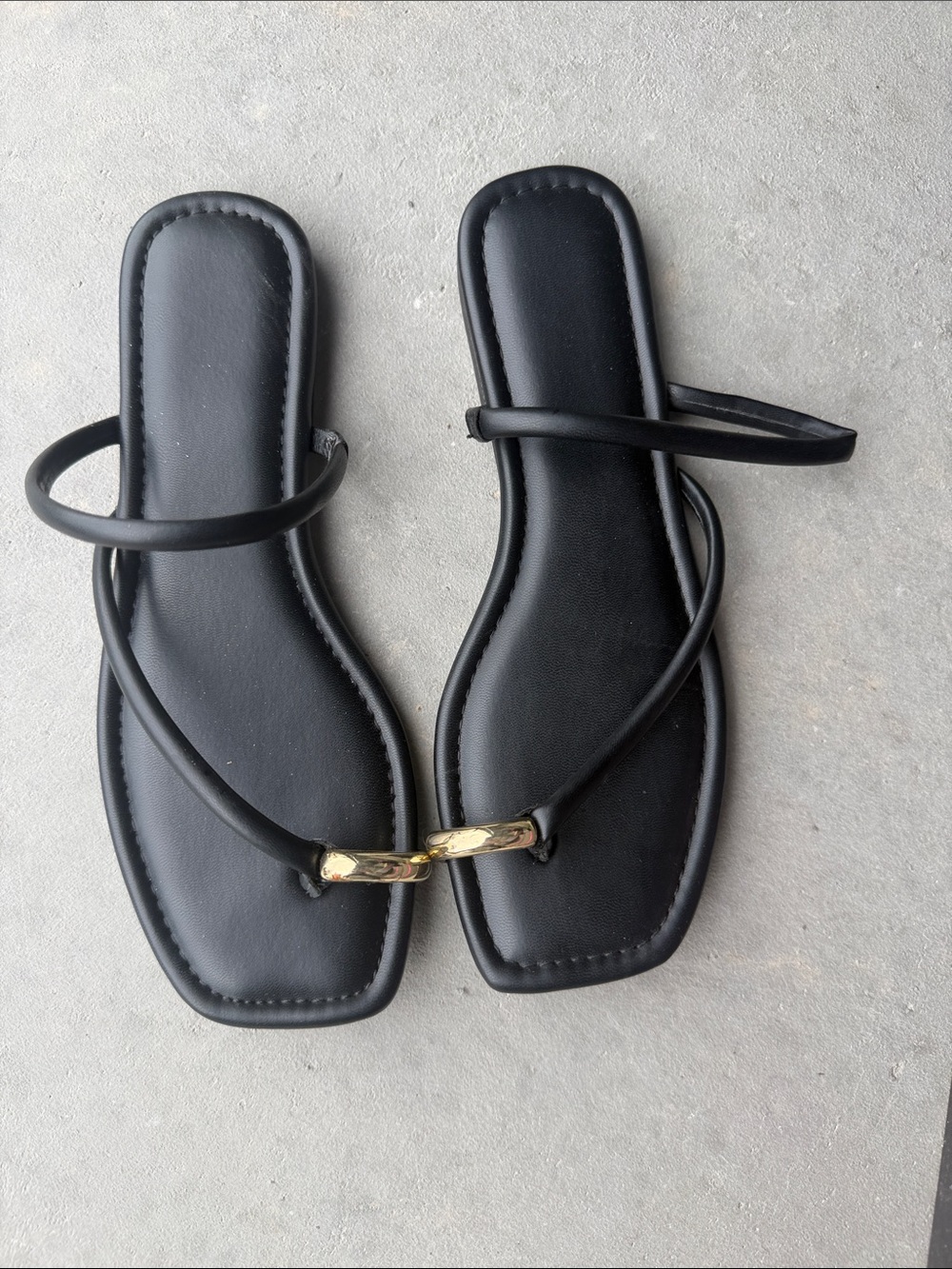 a new day Black Square-Toe Strappy Sandals with Gold Accent